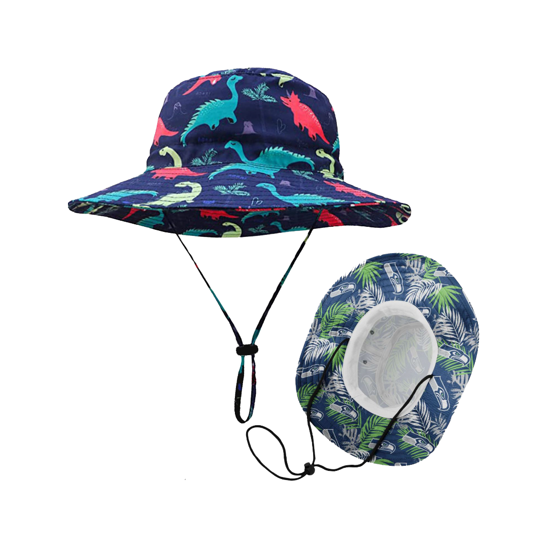 Sublimated Summer Fishing Bucket Hats w/ Adjustable Drawstring