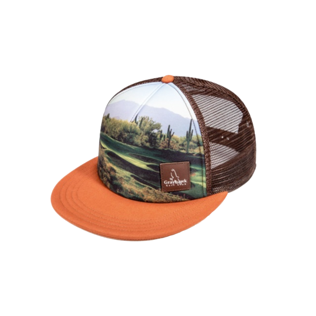 Flat Bill Trucker Mesh Cap w/ Sublimated Crown